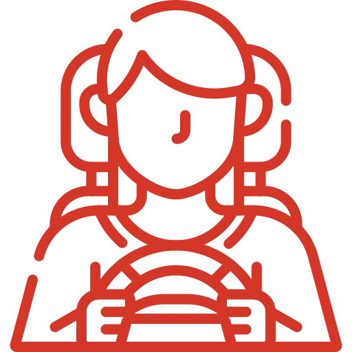 Icon of a woman using a steering wheel